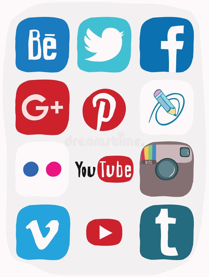 Facebook, Instagram, Google Plus Icon of Social Media, Color Doodle ...