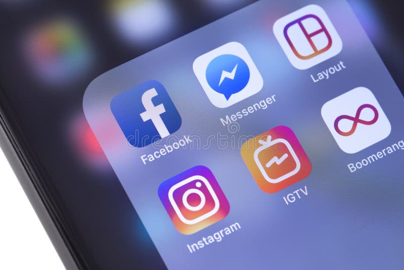 Facebook, Instagram, IGTV, układ, bumerangów apps ikony na s