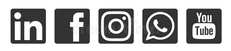 Facebook instagram whatsapp youtube συνδεδεμένο με το εικονίδιο λογότυπου των μέσων κοινωνικής δικτύωσης σε μαύρο διάνυσμα απομονω απεικόνιση αποθεμάτων