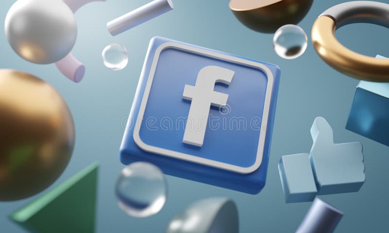 Facebook Logo Around 3D Rendering Abstract Shape Background stock illustration