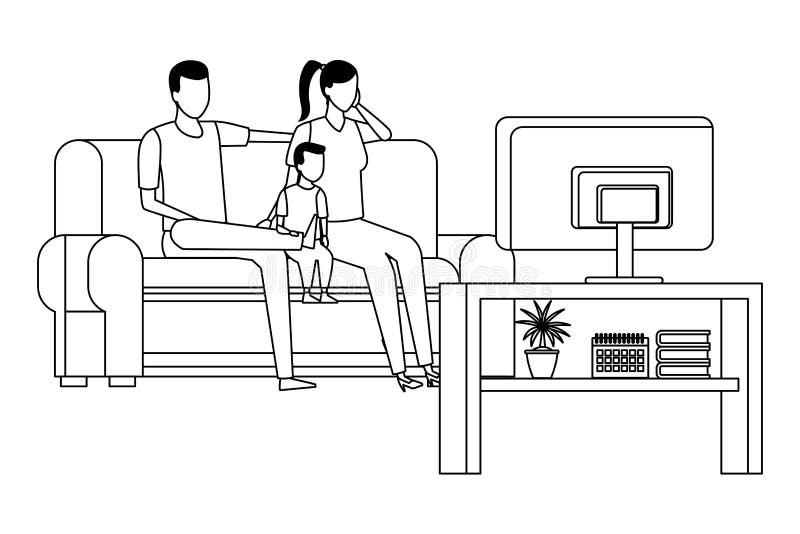 Faceless Family Sofa Together in Black and White Stock Vector ...