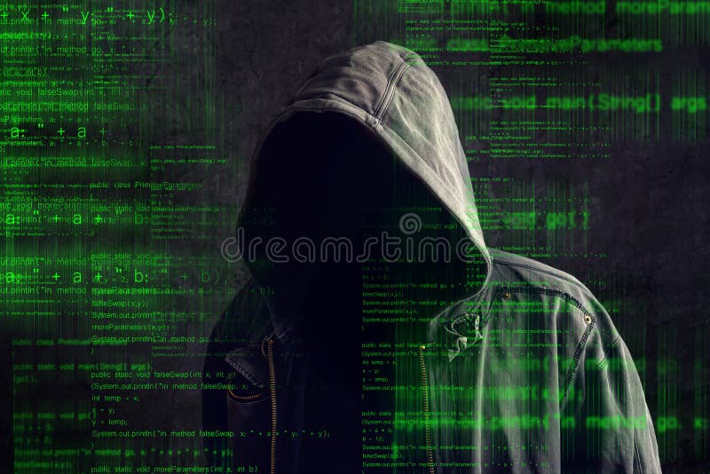 Faceless hooded anonymous computer hacker