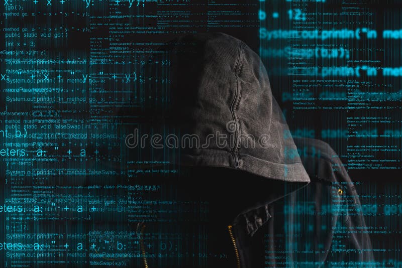 Faceless hooded anonymous computer hacker stock images