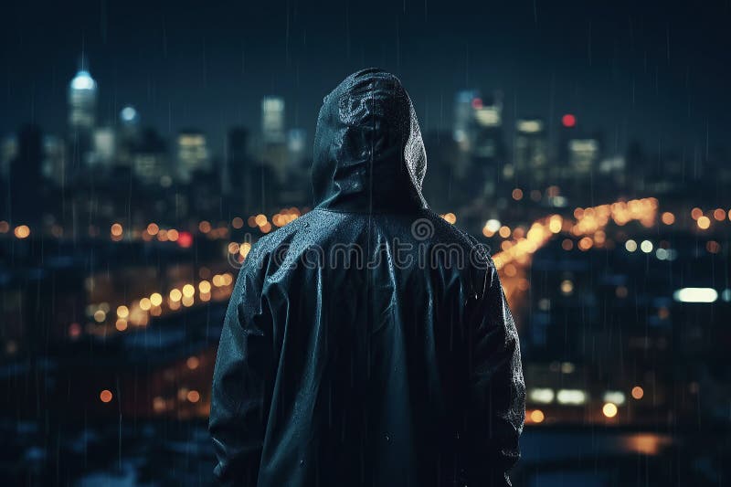 Teenager Standing on a Roof in Cyberpunk City Illustration Wallpaper  Generative AI Stock Illustration