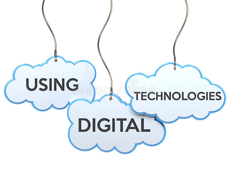 Facendo uso delle tecnologie digitali sull'insegna della nuvola illustrazione vettoriale Facendo uso delle tecnologie digitali sull'insegna della nuvola illustrazione vettoriale