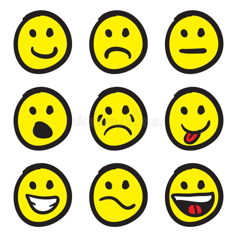 Faces do smiley dos desenhos animados ilustração royalty free Faces do smiley dos desenhos animados ilustração royalty free