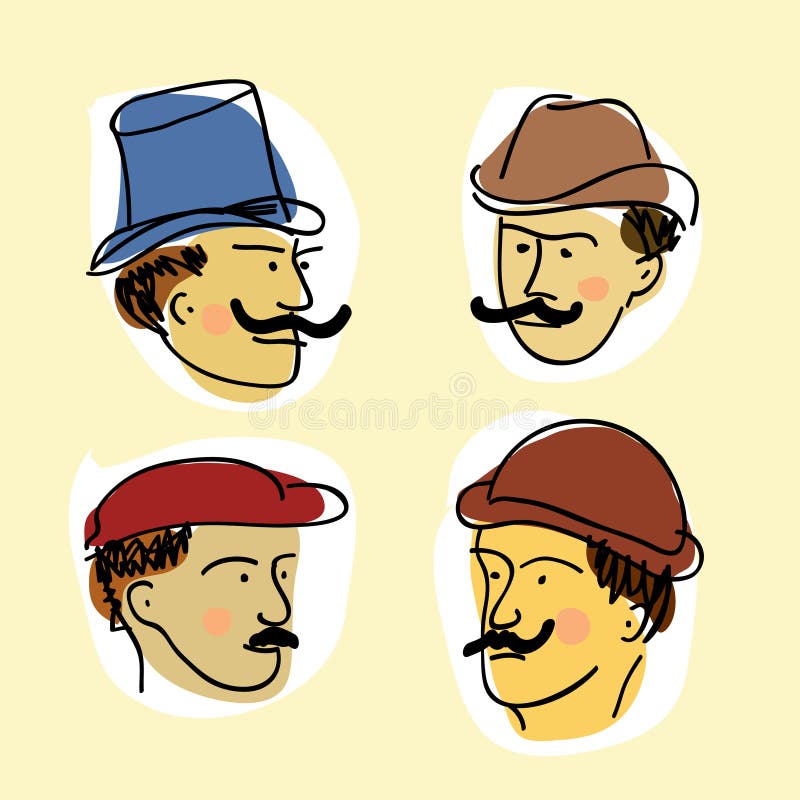 Faces dos retro-mens com bigode ilustração royalty free Faces dos retro-mens com bigode ilustração royalty free