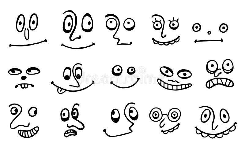 Vetores de Rostos De Desenhos Animados Olhos Expressivos E Boca Sorrindo  Chorando E Surpreso Personagens Rosto