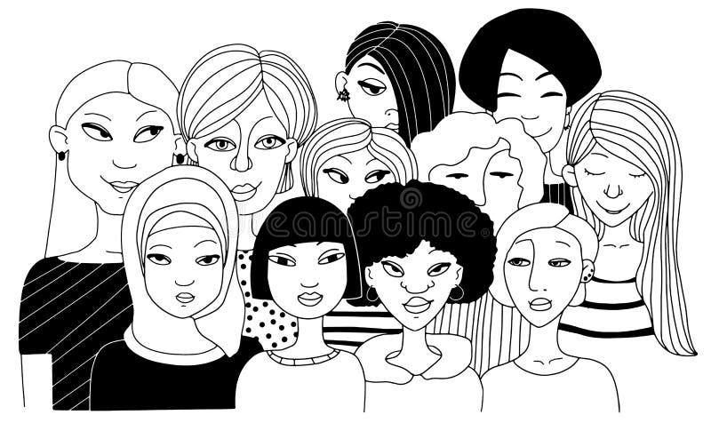 Faces - Hand Drawn a Crowd of Many Different Men Stock Vector ...