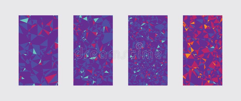 Faceta baja poliéster vívido diseños de portada diseño gráfico conjunto. azul violeta rojo stock de ilustración