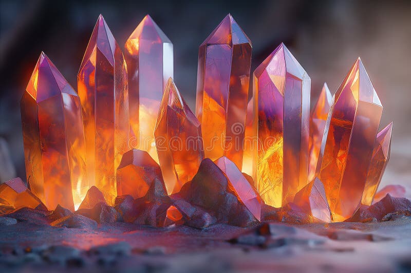 Angular Low-Poly Crystals with Sharp Facets and Stunning Light Refractions. Faceted low-poly crystals refract light, creating a mesmerizing geometric display of depth