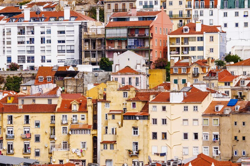 Fachadas Das Casas Em Lisboa, Portugal Imagem de Stock Imagem de