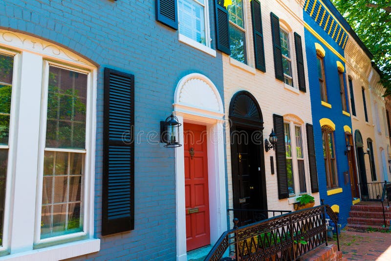 Georgetown historical district townhouses facades Washington DC in USA. Georgetown historical district townhouses facades Washington DC in USA