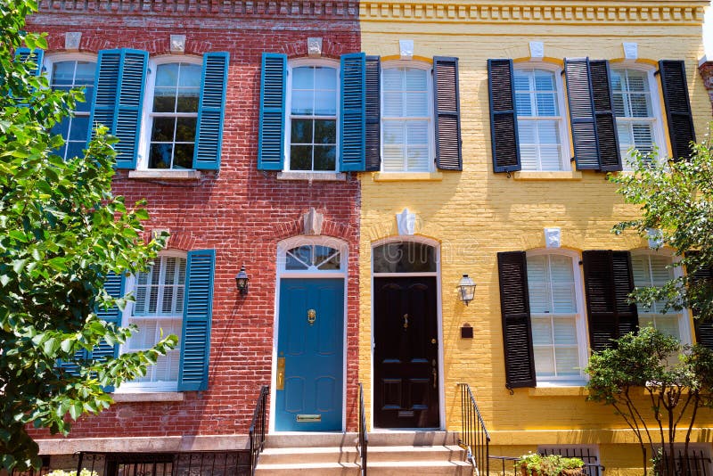 Georgetown historical district townhouses facades Washington DC in USA. Georgetown historical district townhouses facades Washington DC in USA