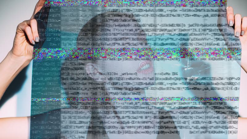 Facial recognition woman glitch encryption data stock footage