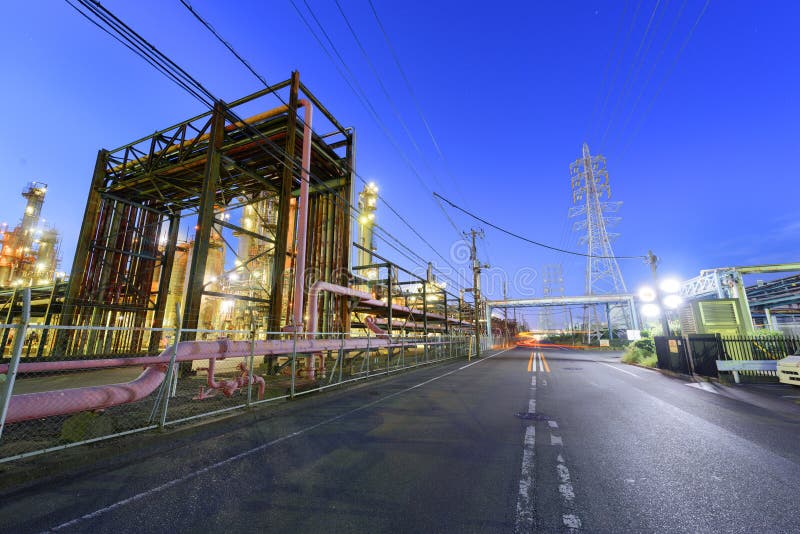 Factories at twilight in Japan