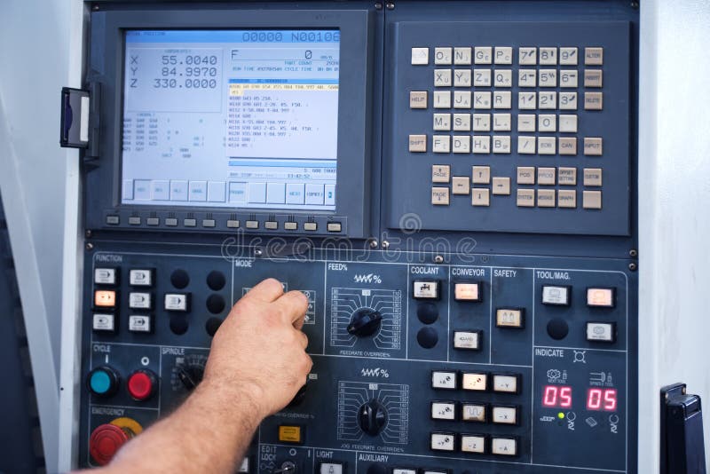 Factory engineer controlling and pressing important technology button at control panel. stock photos Factory engineer controlling and pressing important technology button at control panel. stock photos