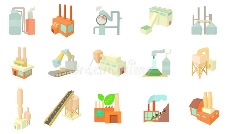 Factory icon set, cartoon style stock illustration Factory icon set, cartoon style stock illustration