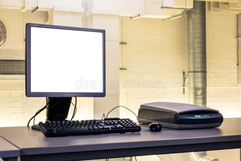 Factory Industrial Computer Workdesk Maintenance Control Panel Yellow Lights Industry Backlit Mockup Desktop Workspace. Industrial lights stock images, royalty-free photos and pictures