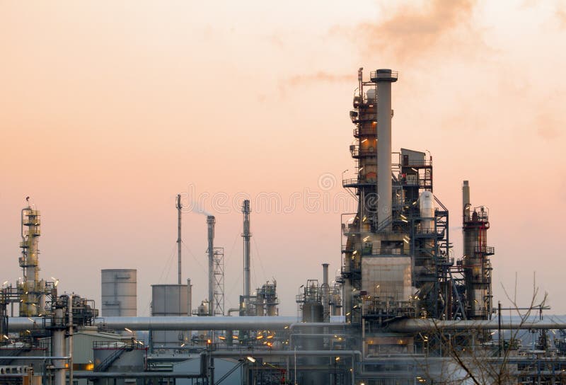 Factory, Industrial plant at sunset