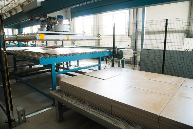 Factory for Production of Ceramic Tiles. Conveyor Line for Ceramic Tile at Heavy Plant Stock