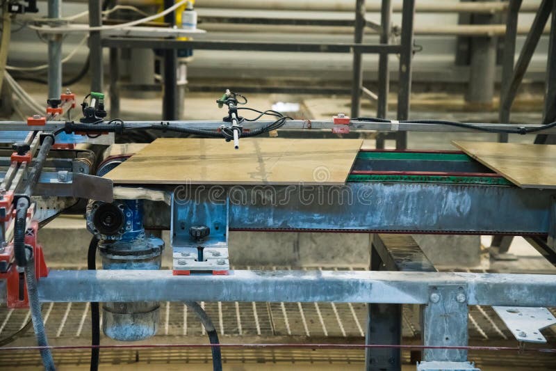 Factory for Production of Ceramic Tiles. Conveyor Line for Ceramic Tile at Heavy Plant Stock