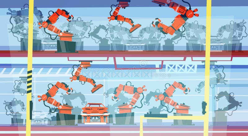 Factory Production Smart Conveyor, Robotic Assembly Line Industrial Automation Industry stock illustration