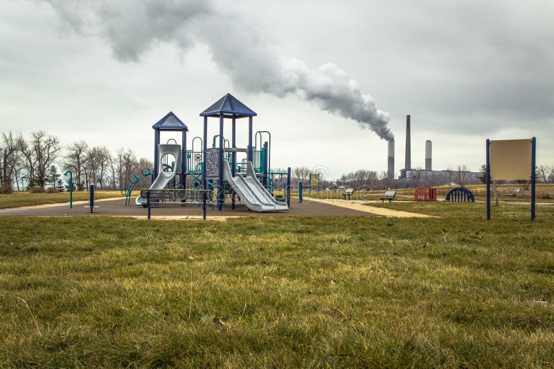 Factory Smokestack Behind Playground Editorial Image Image Of Michigan Erie 63824200