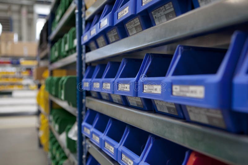 Factory stockroom boxes on shel royalty free stock images