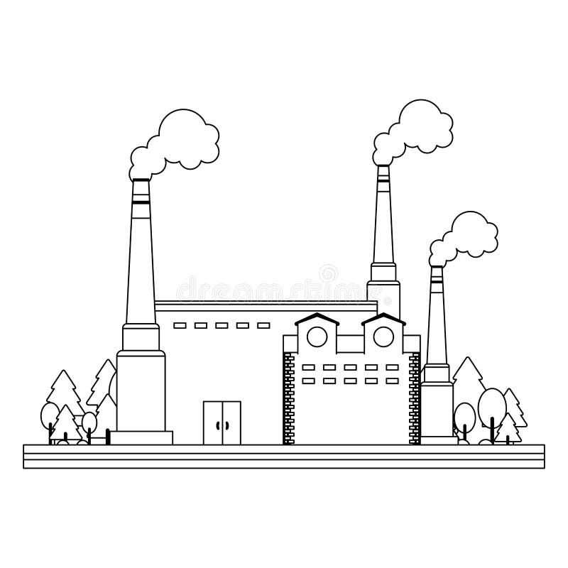 Factory on the Street Black and White Stock Vector - Illustration of ...