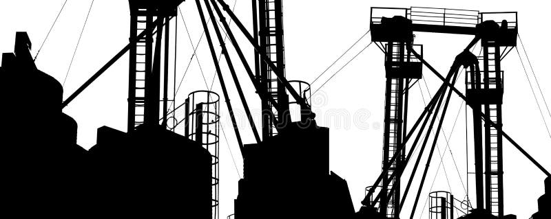 Industrial structure. Panoramic of factory structure silhouette. Storage panoramic illustrations