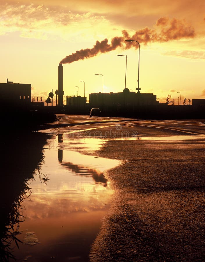 Factory at sunset