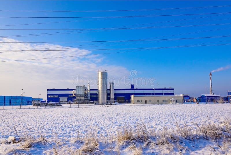 Factory winter snow stock image. Image of distillation 65031537
