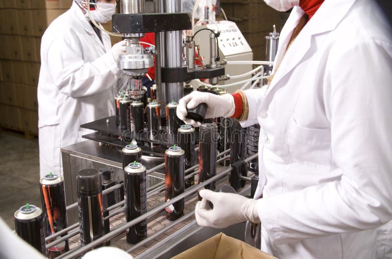 Factory Workers in Masks royalty free stock photos