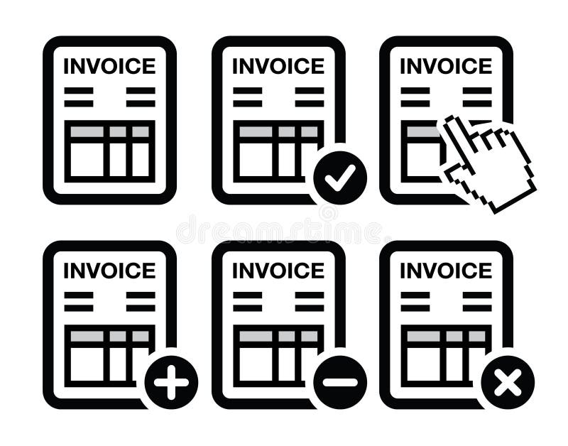 Invoicing, banking black icons set isolated on white. Invoicing, banking black icons set isolated on white