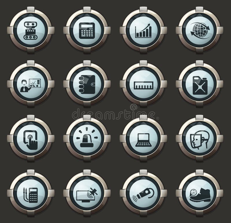 Faculty of mechanics icons set. Faculty of mechanics vector icons in the stylish round buttons for mobile applications and web