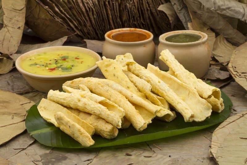 Indian Street Food Fafda with chutney stock photos.