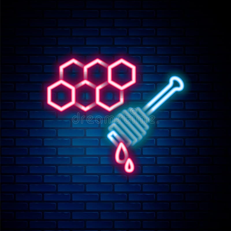 Fagure de formă neon cu miez de miere, cu ajutorul unui dispozitiv de tip „dipper” izolat pe fundalul peretelui de cărămidă. miere royalty free illustration