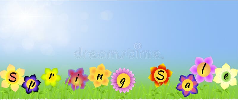 Fahne mit Frühlingsverkauf auf den Blumen lizenzfreie abbildung Fahne mit Frühlingsverkauf auf den Blumen lizenzfreie abbildung