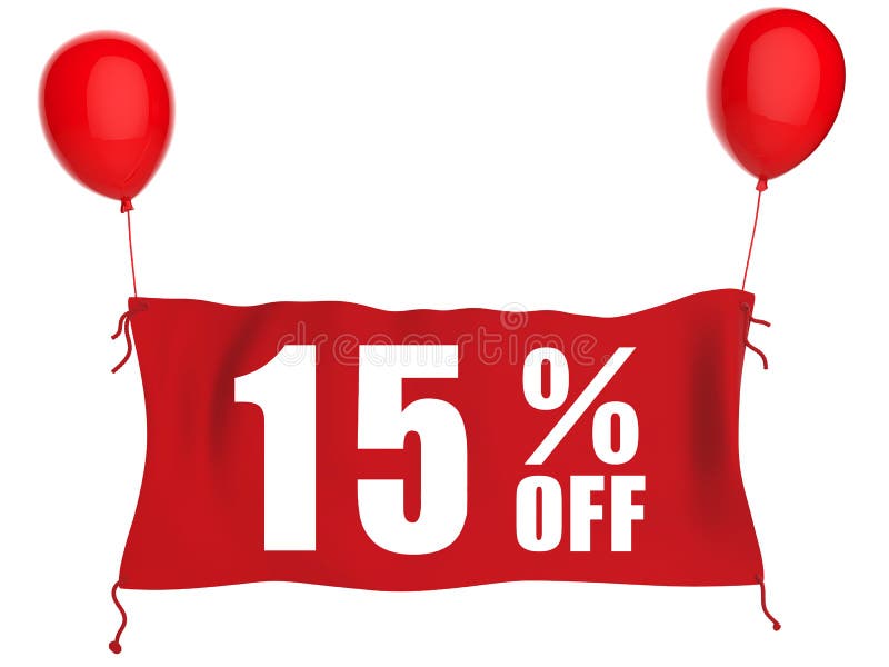Fahne 15%off auf rotem Stoff lizenzfreie abbildung Fahne 15%off auf rotem Stoff lizenzfreie abbildung