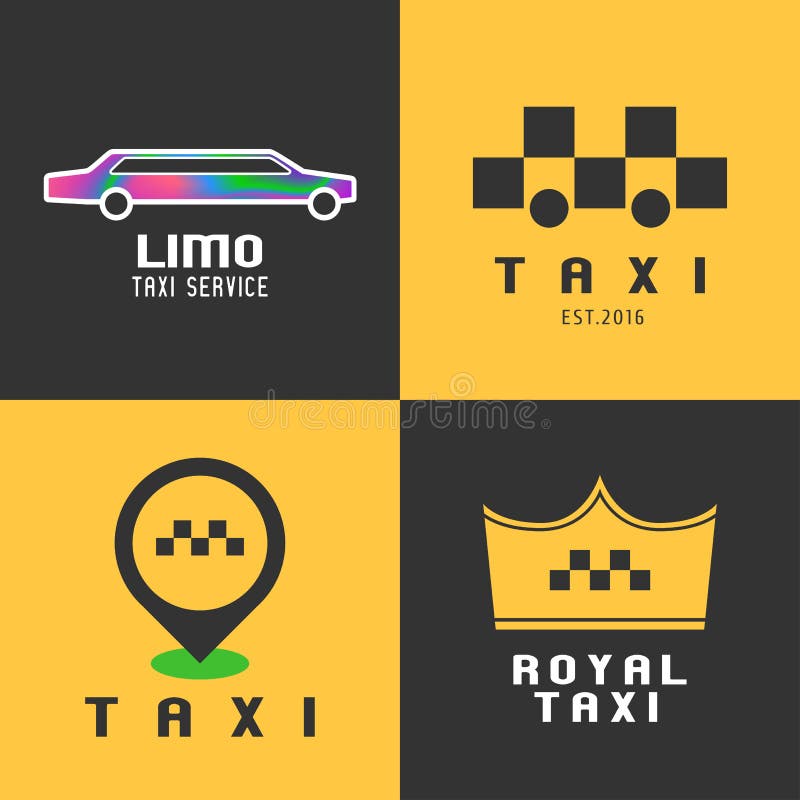 Fahren Sie, Fahrerhaussammlung, Satz des Vektorlogos, Ikone, Design mit einem Taxi lizenzfreie abbildung Fahren Sie, Fahrerhaussammlung, Satz des Vektorlogos, Ikone, Design mit einem Taxi lizenzfreie abbildung
