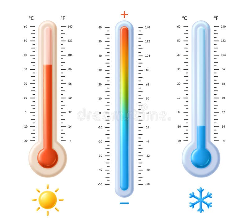 Fahrenheit and Celsius Thermometers. Temperature Spectrum Scale