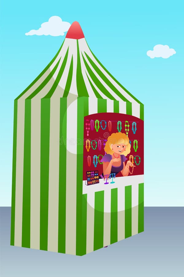 Fair tent with souvenirs flat vector illustration