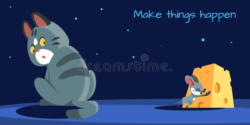 Faire Avancer Les Choses Citation De Motivation Dessin De Chat En Embuscade Et Petite Souris Illustration De Vecteur Illustration Du Education Inspiration