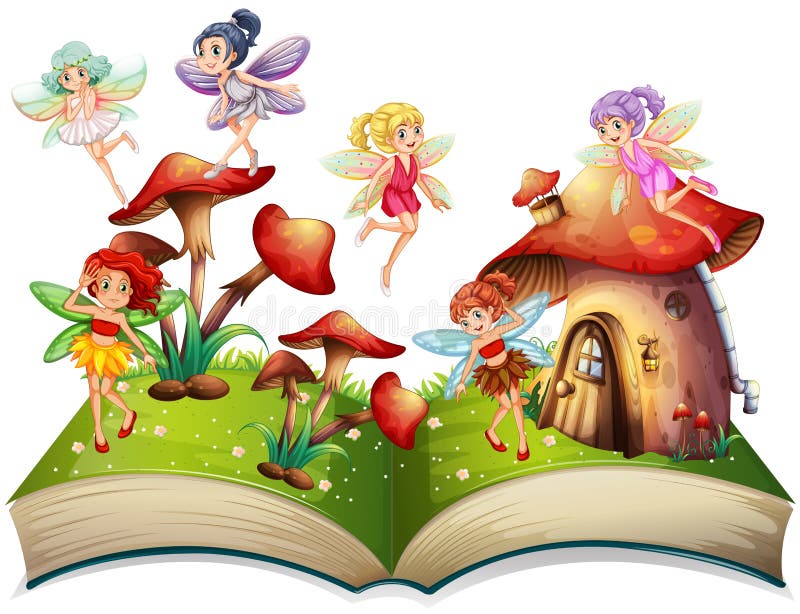 Fairies flying around the mushroom house