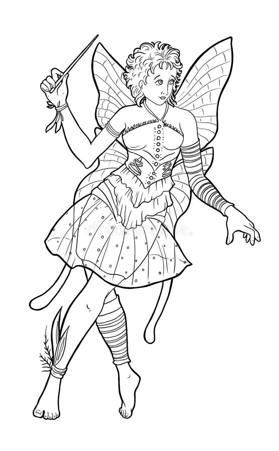 Magical fairy with wings and magic wand. Fairy tale character design. royalty free illustration