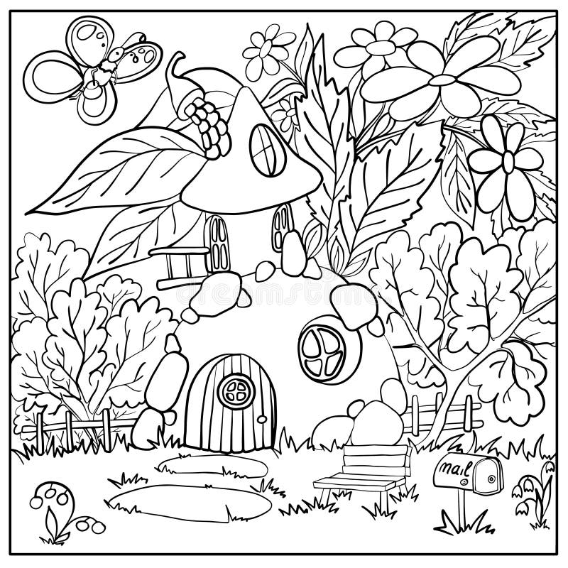 House in the Woods. Coloring. Vector Stock Vector - Illustration of