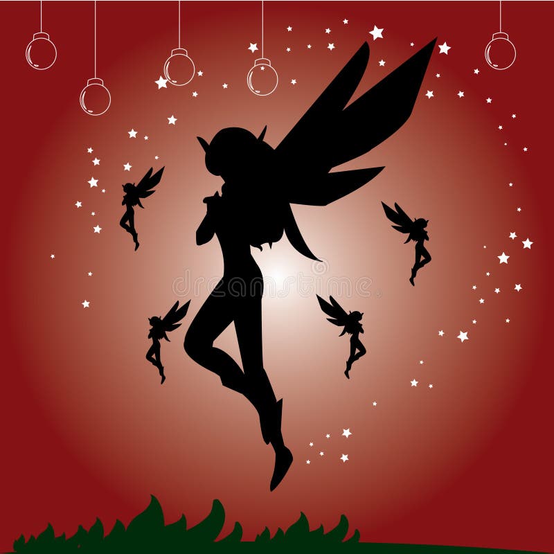 Fairy lady. Red wallpaper that design with beautiful fairy lady stock illustration