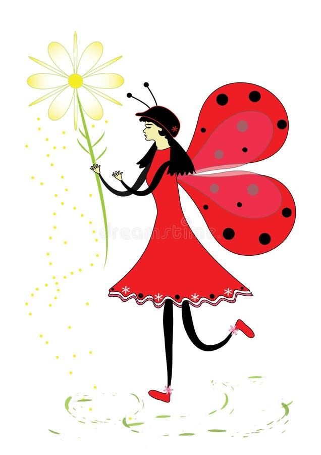 Fairy ladybug with a flower in the vector format and jpg. Fairy ladybug with a flower in the vector format and jpg.