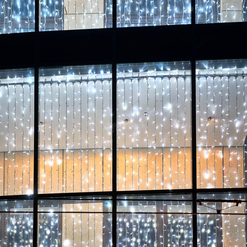 Fairy Lights in Big Windows As Christmas Background Stock Image Image